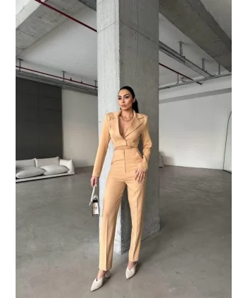 CEKET YAKA BEL DEKOLTELİ TULUM - Kahverengi