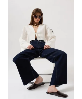 Cep Detay Yüksek Bel Jean