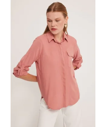 Cep Detaylı Gömlek 20234  Gül Kurusu