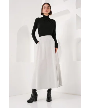 Cep Detaylı Uzun Etek 8024  Gri