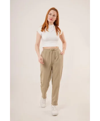 Cepli Belden Bağlamalı Paça Detaylı Haki Pantolon