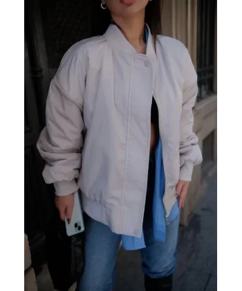 Cepli Bomber Ceket Mont - Beyaz