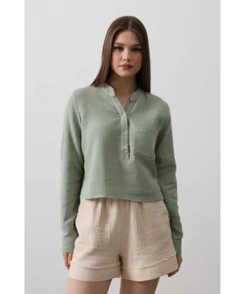 Cepli Hakim Yaka Bluz  Haki