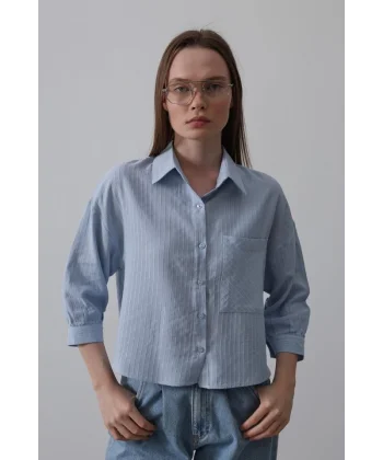 Cepli Kısa Kesim Gömlek - Bebe Mavisi