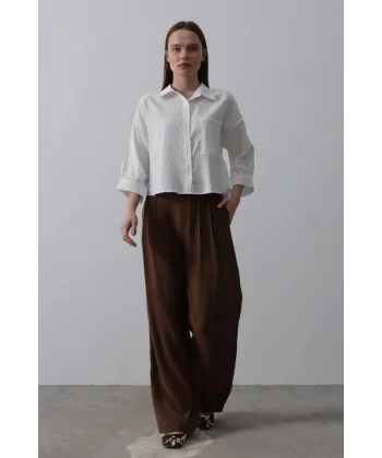 Cepli Kısa Kesim Gömlek - Beyaz