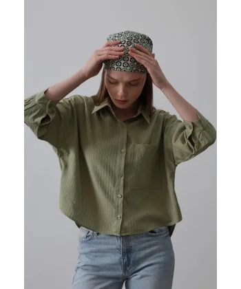 Cepli Kısa Kesim Gömlek - Haki