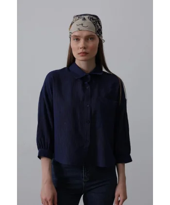 Cepli Kısa Kesim Gömlek - Lacivert