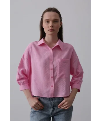 Cepli Kısa Kesim Gömlek - Pembe