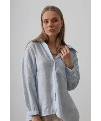Cepli Oversize Gömlek - Bebe Mavisi