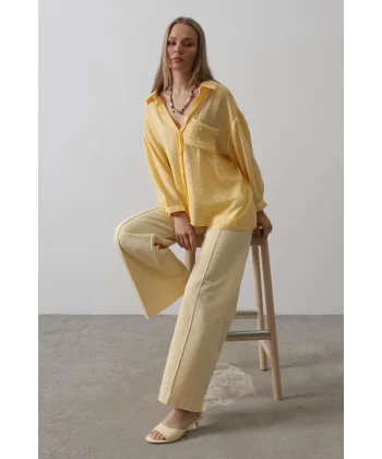 Cepli Oversize Gömlek - Sarı