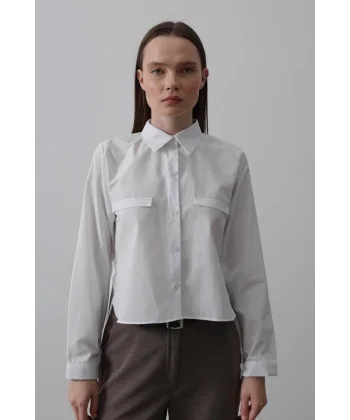 Cepli Uzun Kol Gömlek - Beyaz