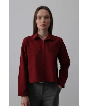 Cepli Uzun Kol Gömlek - Bordo