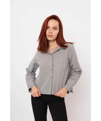 Cepli Uzun Kol Gömlek - Gri