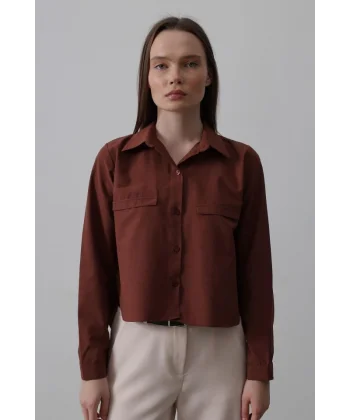 Cepli Uzun Kol Gömlek - Koyu Kahve