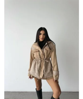 CHANE TRENCH  GARNİİ KAPİŞONU BEDEN BÜZGÜÜ ONT  Bej