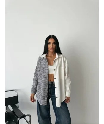 CHANEL PARÇALI GÖMLEK - Mavi-Ekru