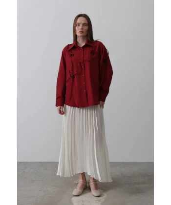 Çiçekli Oversize Gömlek  Bordo