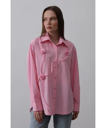 Çiçekli Oversize Gömlek  Pembe