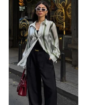 Çift Çizgili Saten Gömlek 3416