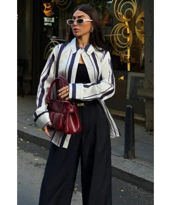 Çift Çizgili Saten Gömlek 3416