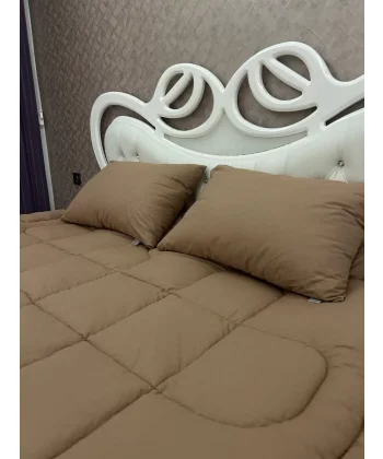 Çift Kişilik Doğal Yün Yorgan ve Yastık Takımı - Kahverengi