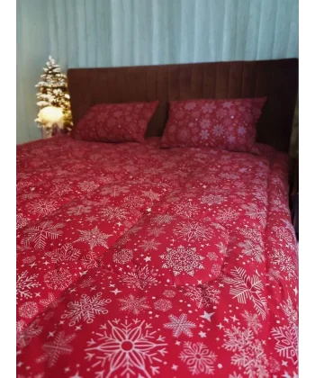 Çift Kişilik Doğal Yün Yorgan ve Yastık Takımı - Kırmızı