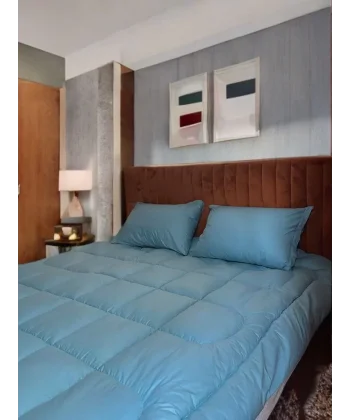 Çift Kişilik Doğal Yün Yorgan ve Yastık Takımı - Mavi