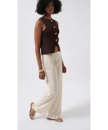 Çift Pileli Bol Paça Pantolon