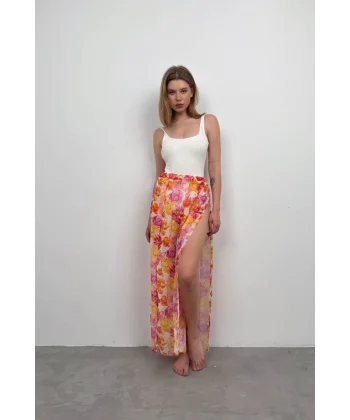 Çift Yırtmaçlı Desenli Pareo