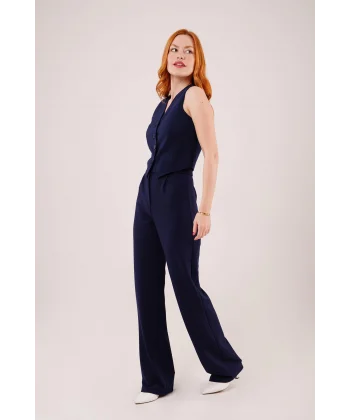 Cırt Kapama Detaylı acivert Pantolon