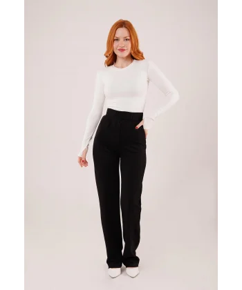 Cırt Kapama Detaylı iyah Pantolon
