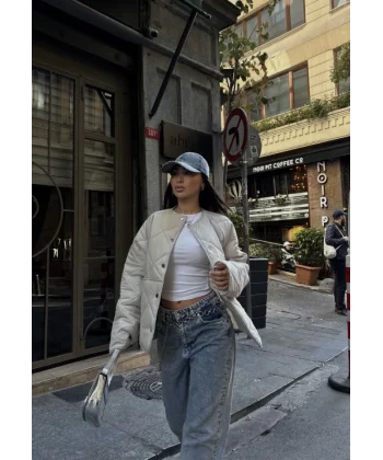 Cıt Cıt Detaylı Çepli Ceket ont Beyaz