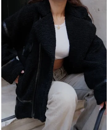 Cıt Cıt Detaylı Peluş ont Ceket  iyah