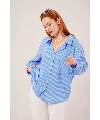 Çizgi Detaylı Cepli avi Gömlek