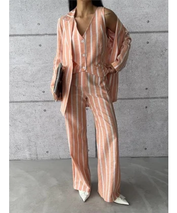 ÇİZGİİ CEKET KETEN  Orange