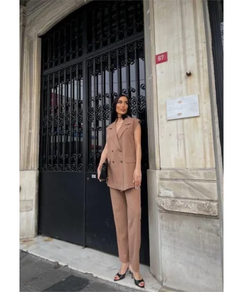 ÇİZGİİ UZUN YEEK  PANTOON TAKI POVİCON  Kahverengi