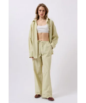 Çizgili Bel Lastikli Pantolon