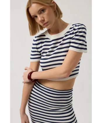 Çizgili Bisiklet Yaka Crop