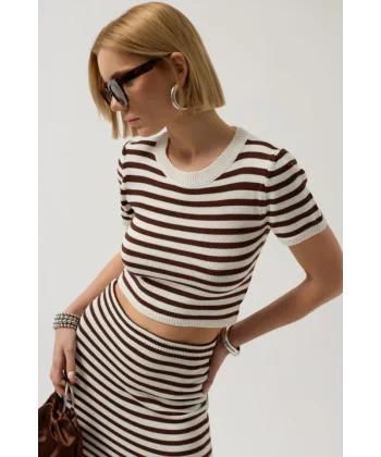 Çizgili Bisiklet Yaka Crop