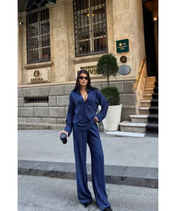 ÇİZGİLİ BLUZ  - PANTOLON TAKIM - Lacivert