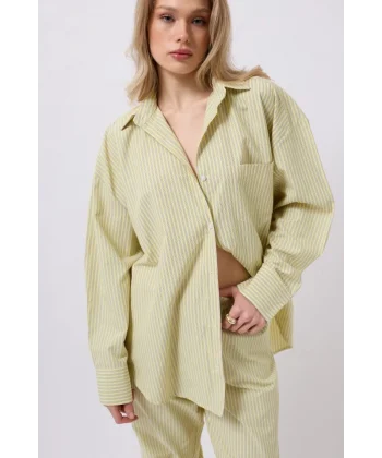 Çizgili Cep Detay Gömlek