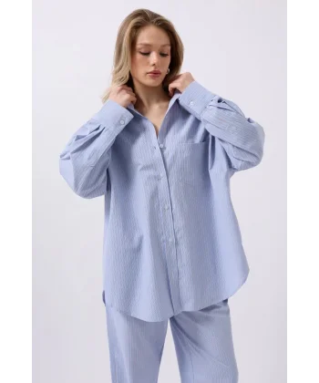 Çizgili Cep Detay Gömlek