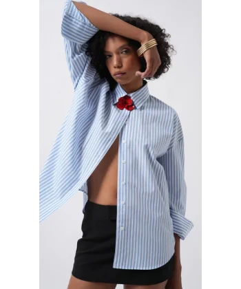 Çizgili Detay Oversize Gömlek