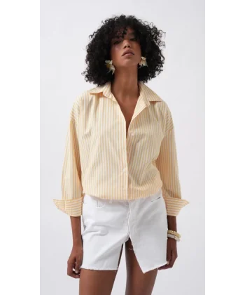 Çizgili Detay Oversize Gömlek