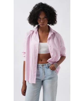 Çizgili Detay Oversize Gömlek