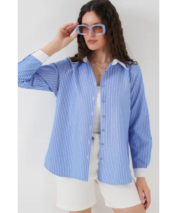 Çizgili Gömlek 20288  Mavi