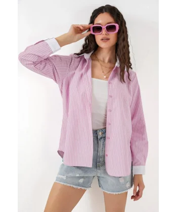 Çizgili Gömlek 20288  Pembe