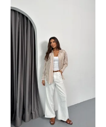 ÇİZGİLİ GÖMLEK - Bej