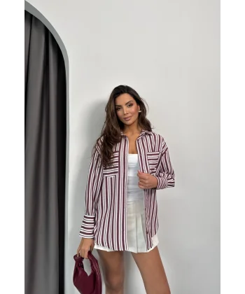 ÇİZGİLİ GÖMLEK - Bordo