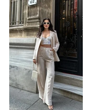 Çizgili Keten Takım 9425-22